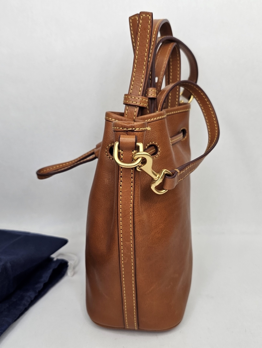 Dooney & Bourke Florentine Leather Drawstring Bucket Bag Purse - Picture 3 of 13